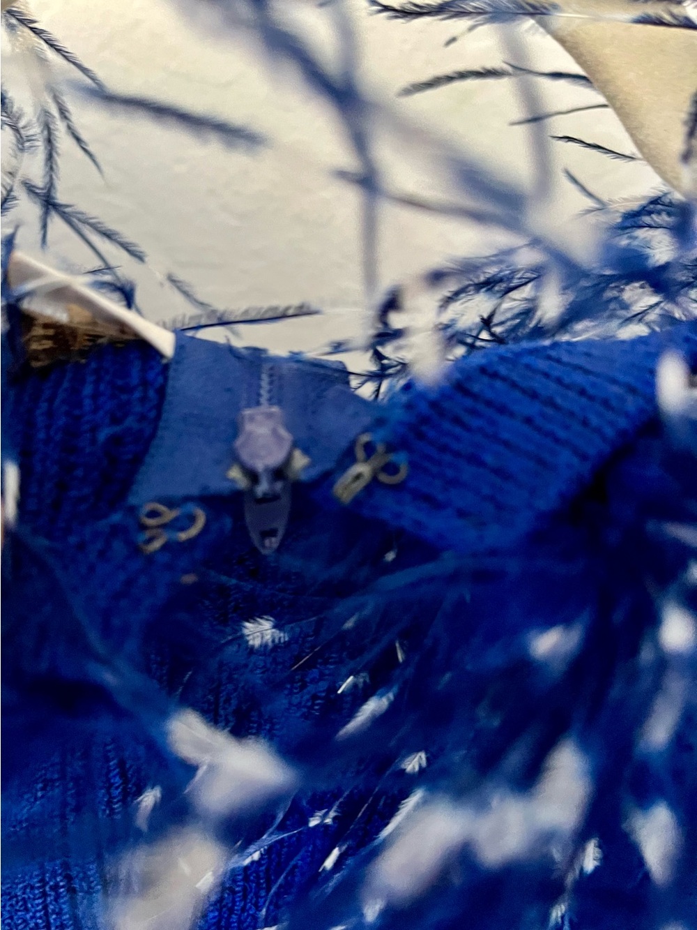 Vintage St. John Royal Blue Ostrich Feather-Trim Santana Knit Dress - Picture 6 of 8